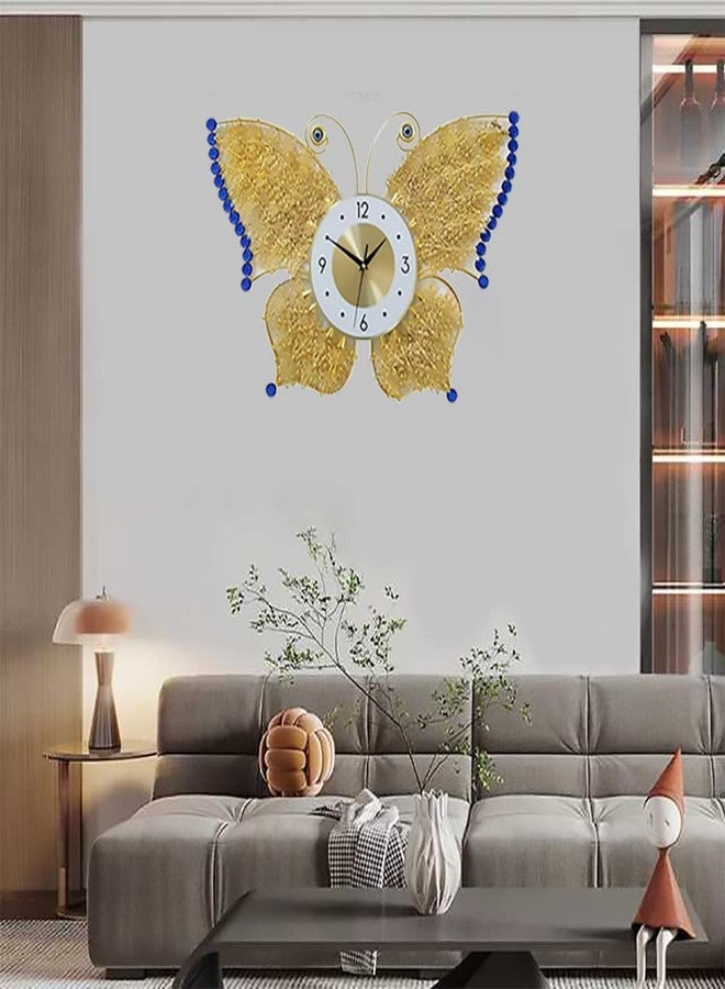 RONTENO Metal 3D Creative Butterfly Wall Clock for Home at Drawing Room Birds Theme Round Analog dial (Gold Blue, 63 cm x 43 cm x 5 cm) - Image 4